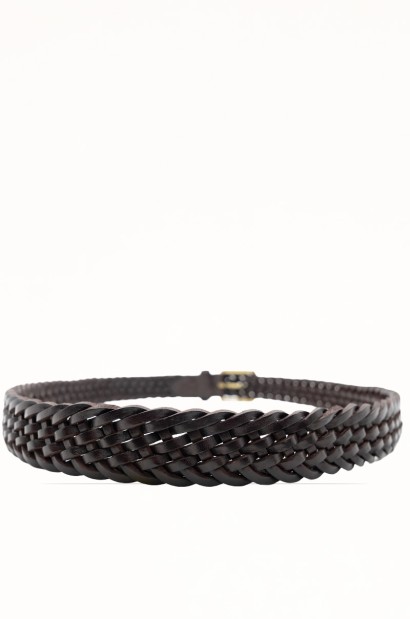 Cinturón trenzado de piel vacuna con hebilla dorada Old Rowley - vista trasera circular