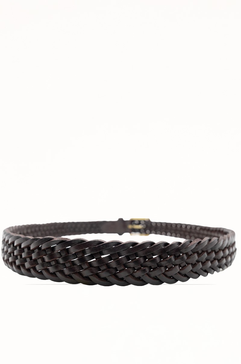 Cinturón trenzado de piel vacuna con hebilla dorada Old Rowley - vista trasera circular