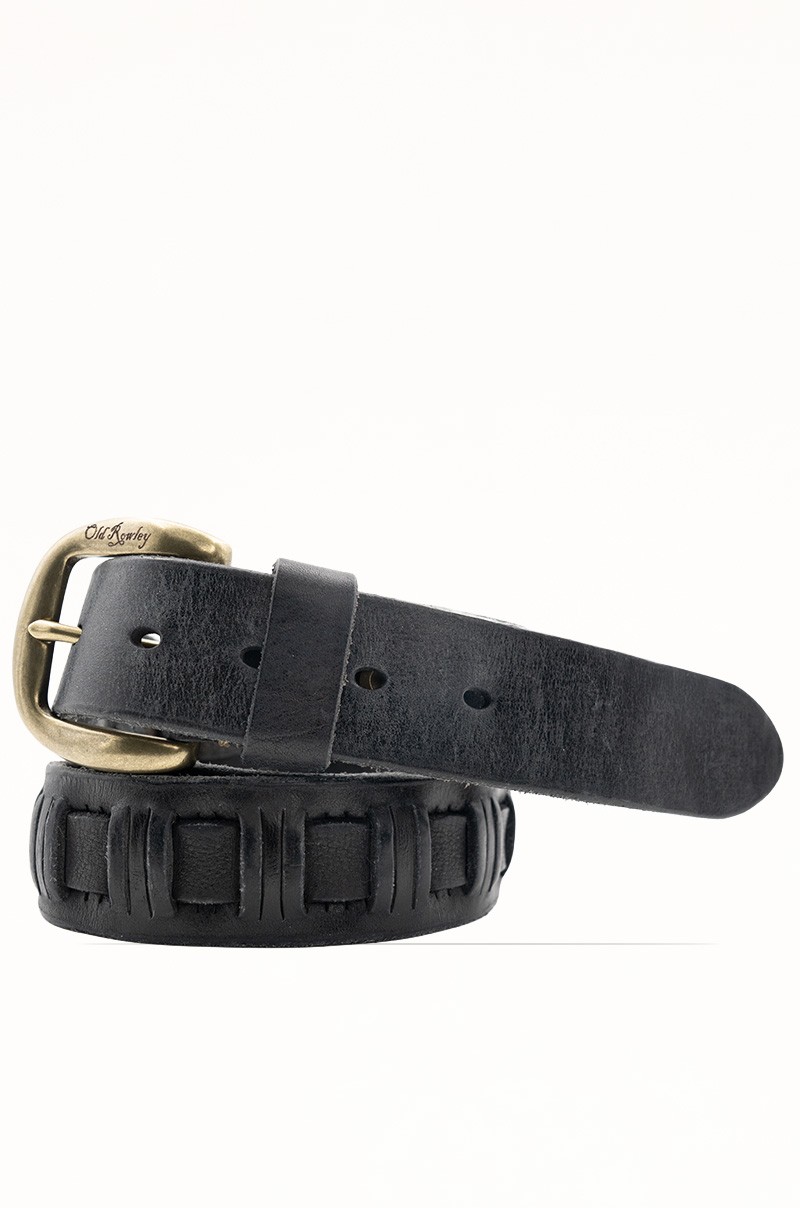 Cinturón de Piel Vacuna negro con Entrelazado Central Old Rowley - vista enrollado