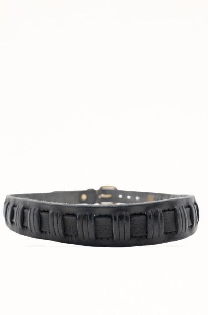 Cinturón de Piel Vacuna negro con Entrelazado Central Old Rowley - vista trasera circular