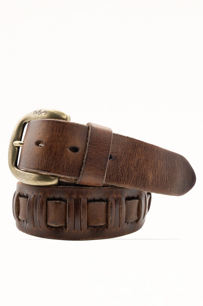 Cinturón de Piel Vacuna marrón con Entrelazado Central Old Rowley - vista enrollado