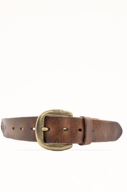 Cinturón de Piel Vacuna marrón con Entrelazado Central Old Rowley - vista frontal circular