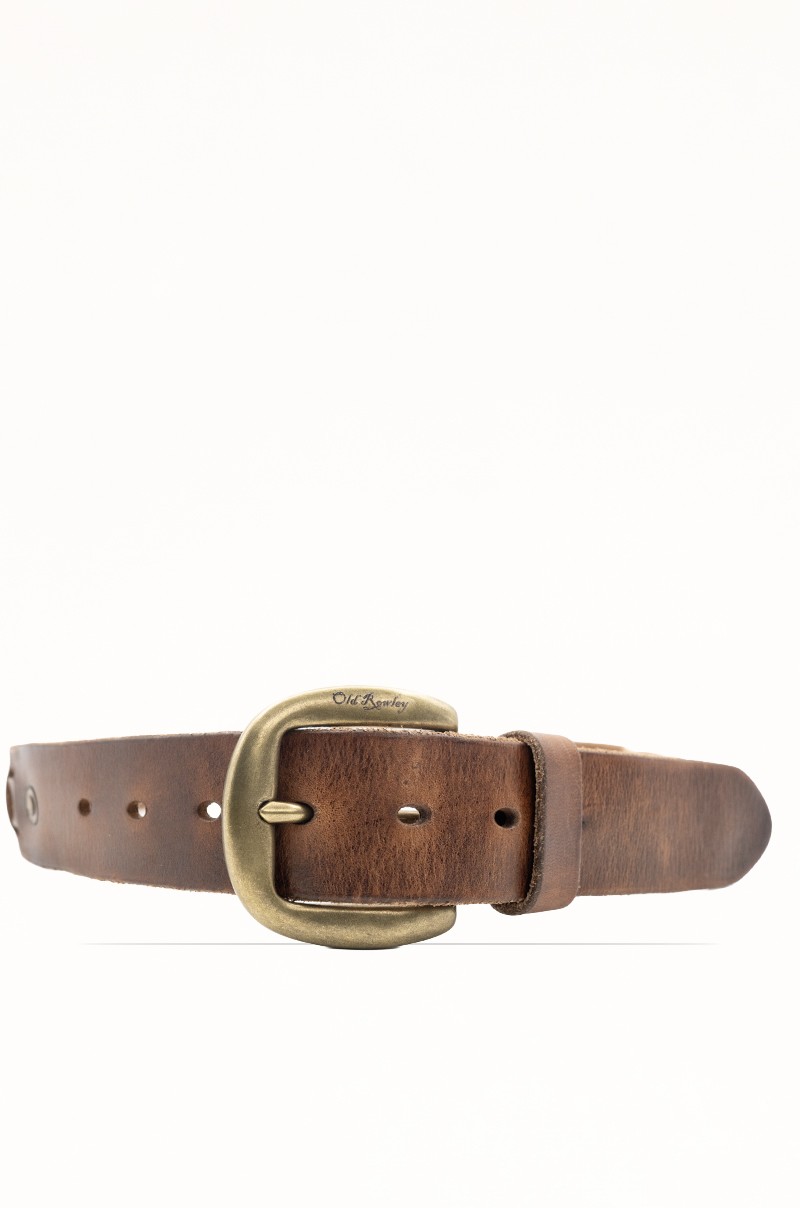 Cinturón de Piel Vacuna marrón con Entrelazado Central Old Rowley - vista frontal circular