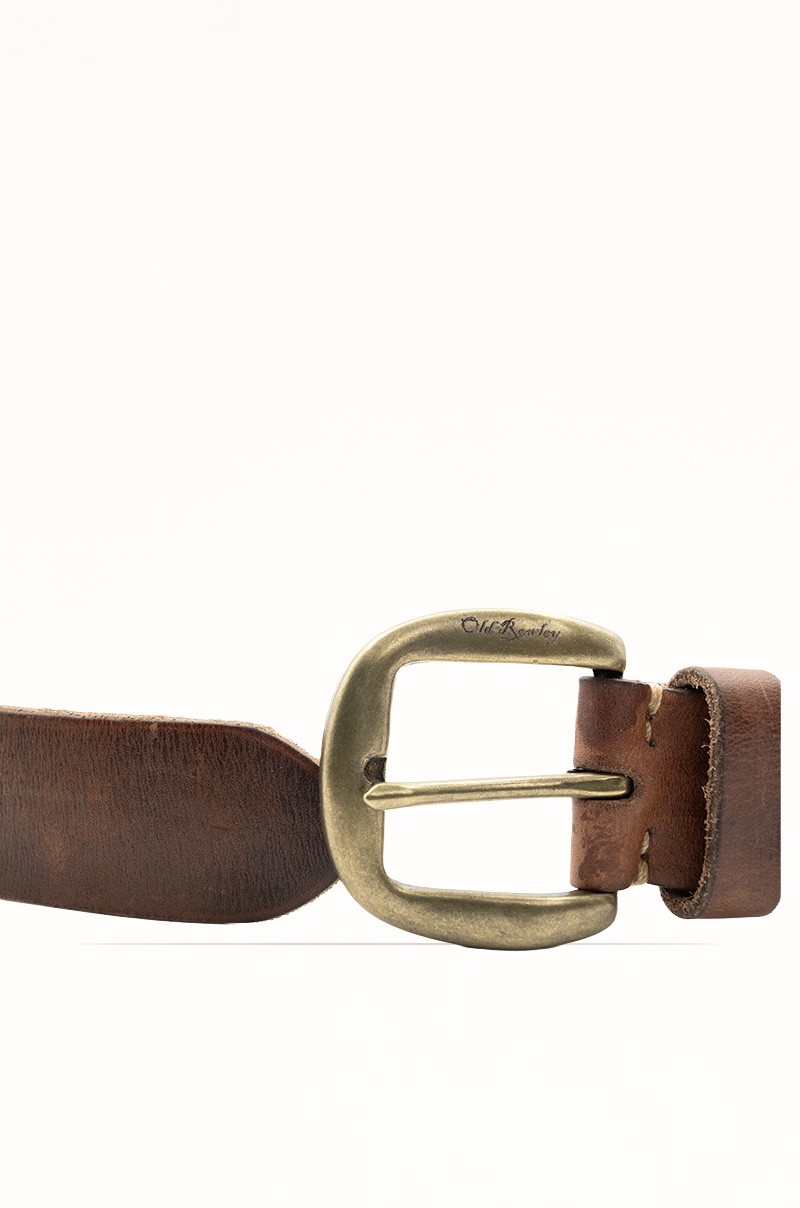 Cinturón de Piel Vacuna marrón con Entrelazado Central Old Rowley - vista hebilla detalle