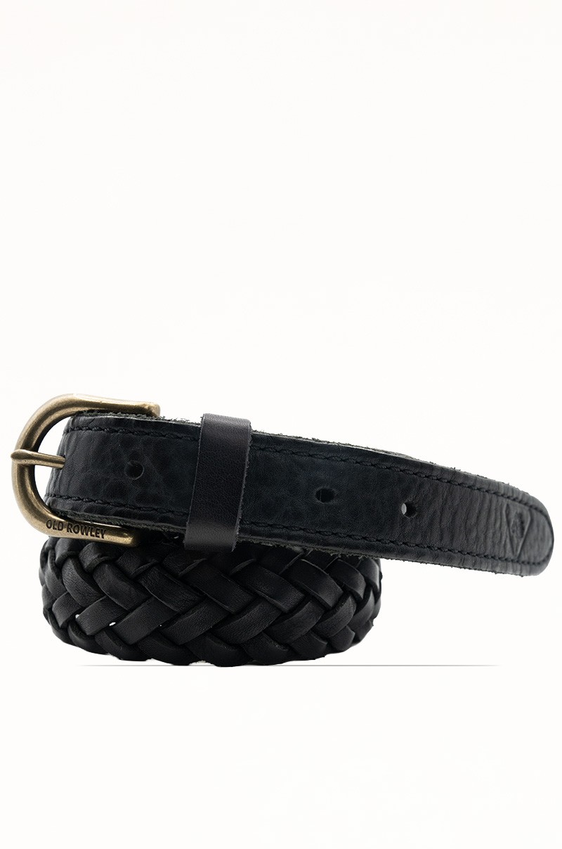 Cinturón negro de Piel Vacuna Trenzado con Detalle Pespunteado Old Rowley - vista enrollado