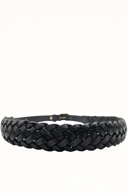 Cinturón negro de Piel Vacuna Trenzado con Detalle Pespunteado Old Rowley - vista trasera circular