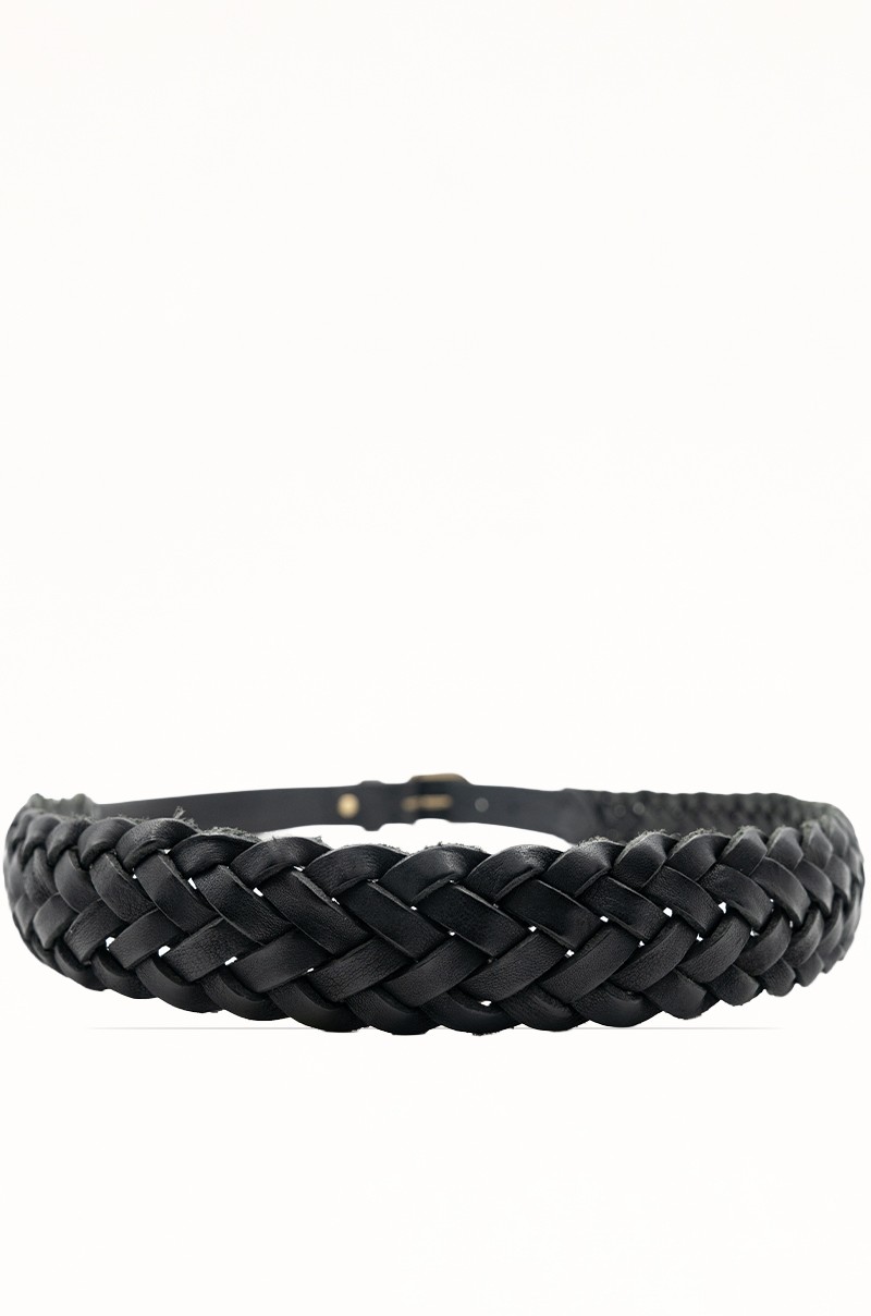 Cinturón negro de Piel Vacuna Trenzado con Detalle Pespunteado Old Rowley - vista trasera circular
