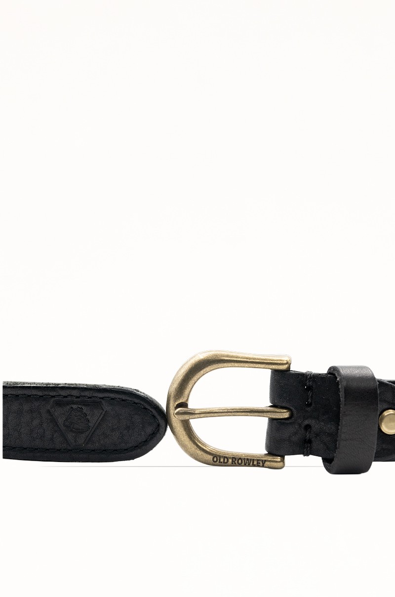 Cinturón negro de Piel Vacuna Trenzado con Detalle Pespunteado Old Rowley - vista hebilla detalle