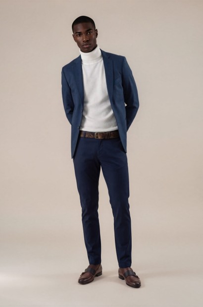 Blazer de Hombre Azul Marino con Bolsillos de Parche Old Rowley - vista frontal completa