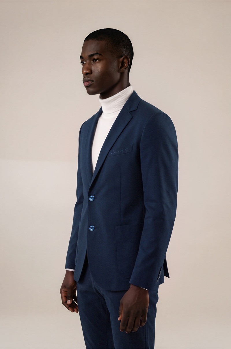 Blazer de Hombre Azul Marino con Bolsillos de Parche Old Rowley - vista lateral