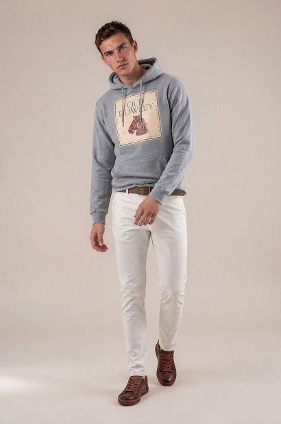 Sudadera gris con capucha y logo cuadrado Old Rowley - vista frontal