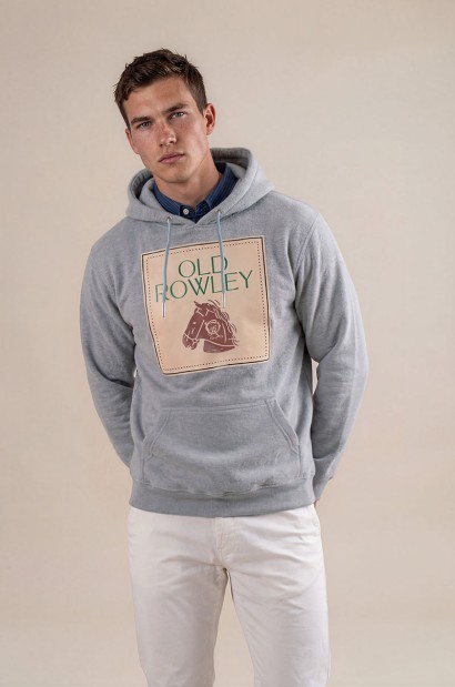 Sudadera gris con capucha y logo cuadrado Old Rowley - vista frontal