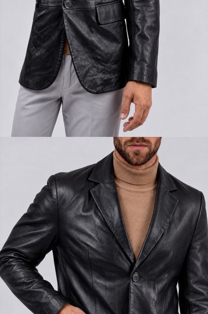Americana de Piel Negro para Hombre Old Rowley - vista detalle