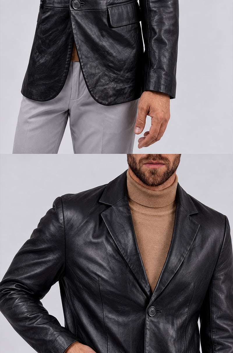 Americana de Piel Negro para Hombre Old Rowley - vista detalle