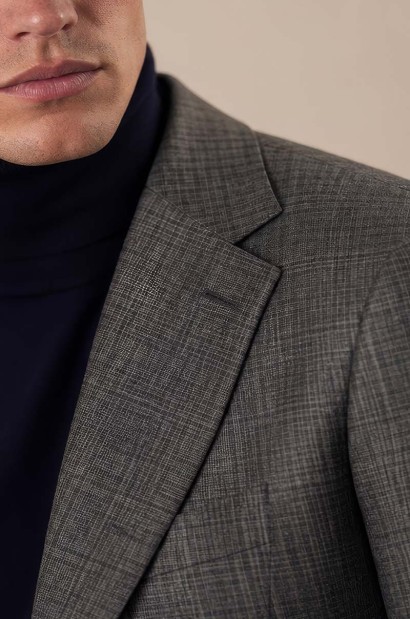 Blazer de microcuadro gris Old Rowley - detalle de cuello y solapa