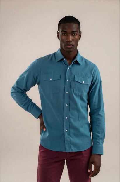 Camisa de franela azul teal Old Rowley - vista frontal
