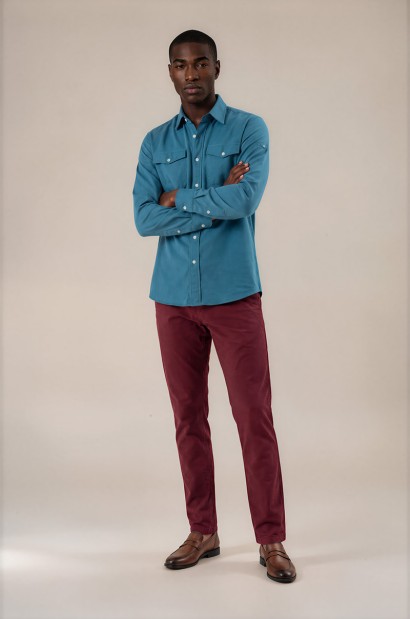 Camisa de franela azul teal Old Rowley - vista frontal completa