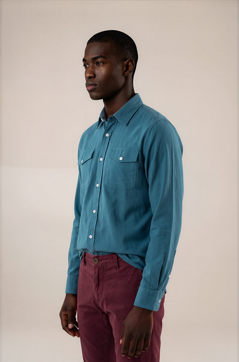 Camisa de franela azul teal Old Rowley - vista lateral