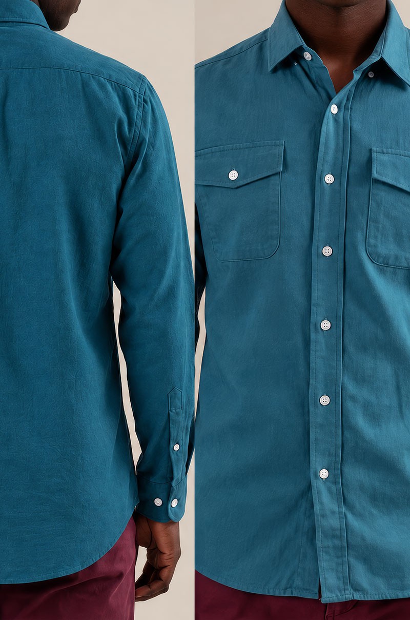 Camisa de franela azul teal Old Rowley - detalle frontal