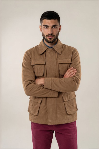 Chaqueta sahariana verde de algodón para hombre Old Rowley - vista frontal