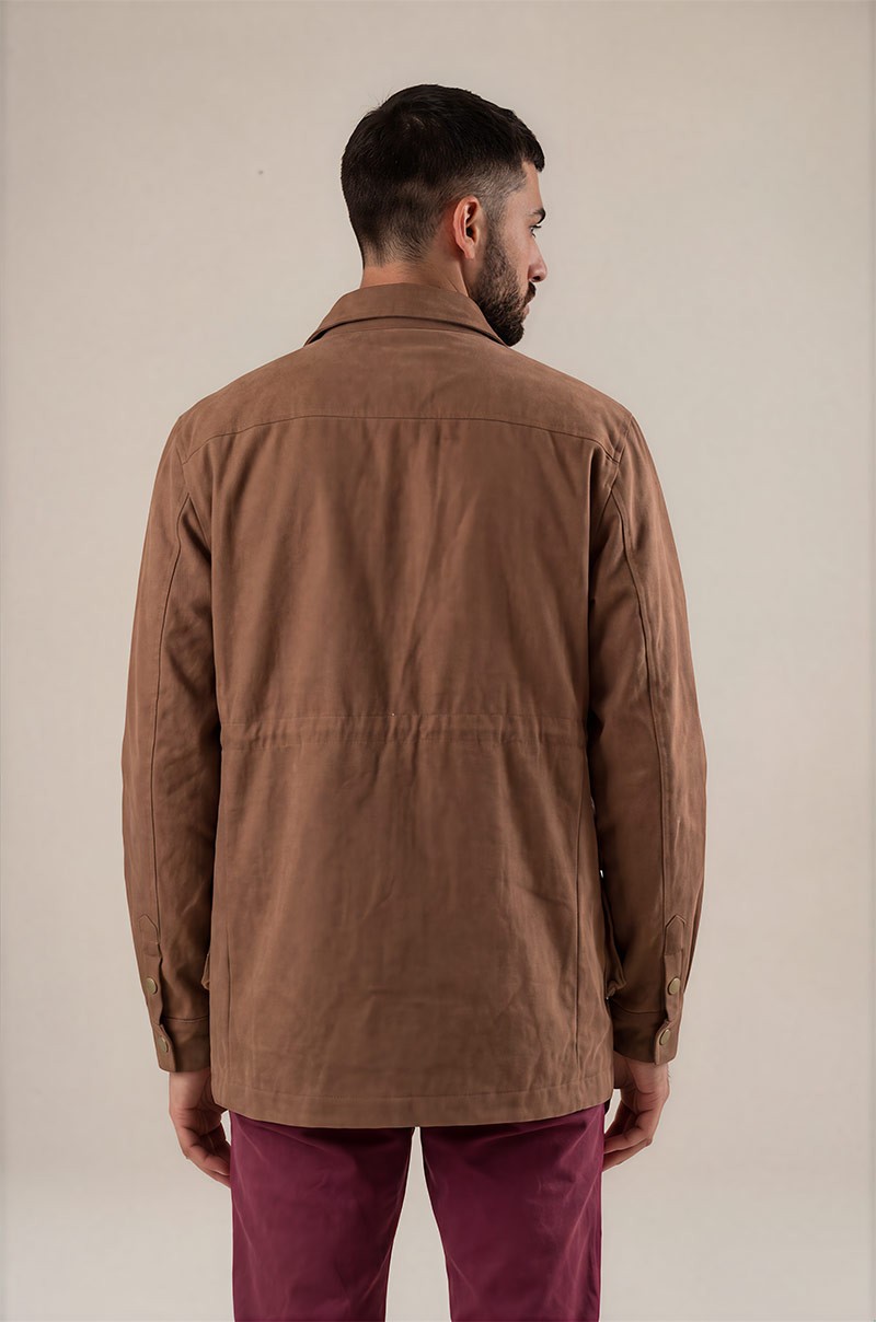 Chaqueta sahariana marrón de algodón para hombre Old Rowley - vista trasera