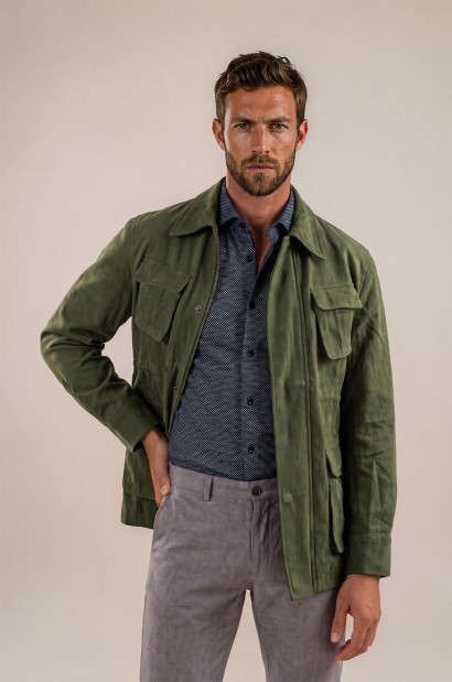 Chaqueta sahariana verde de algodón para hombre Old Rowley - vista frontal