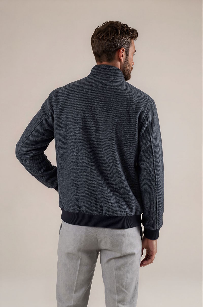 Chaqueta tipo bomber style in italy de lana con cremallera, cuello alto y puños de canalé (gris oscuro) - vista trasera
