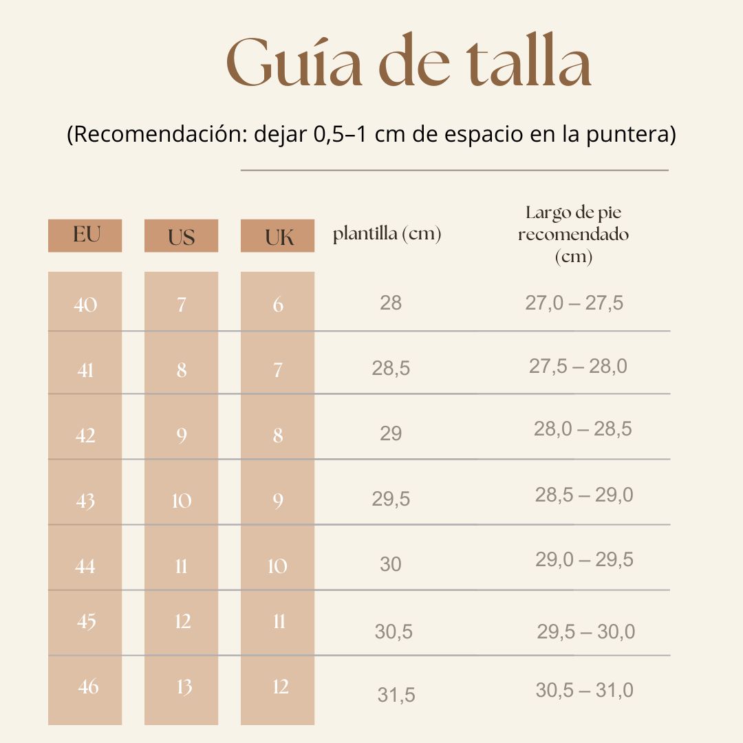 guia de talla zapatos hombre